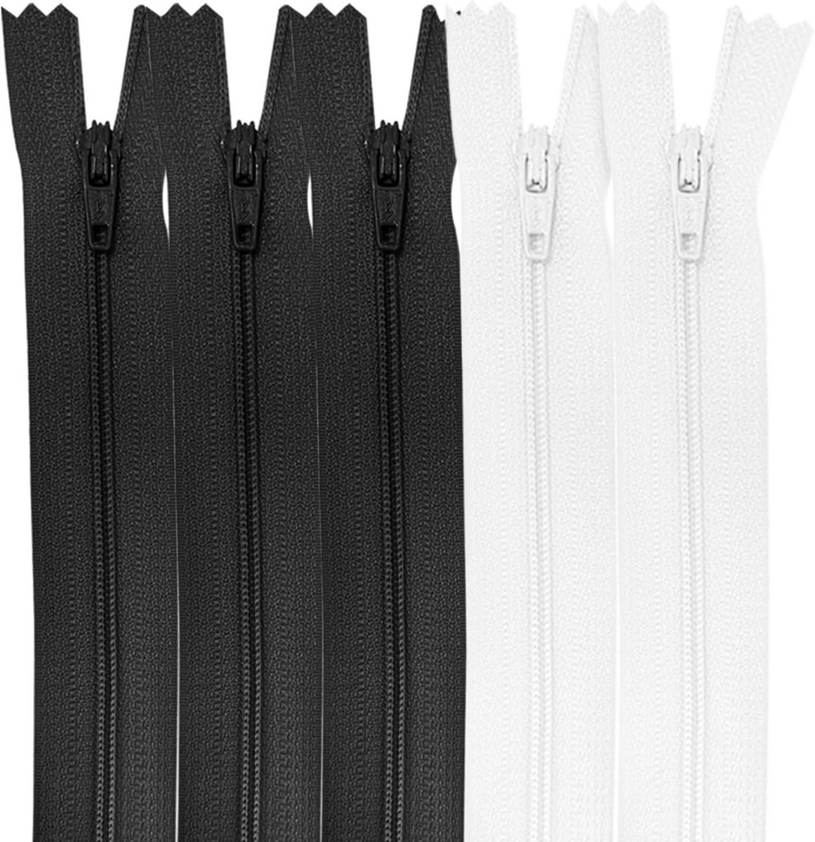 5 Set Nylon Ritssluitingen 18 cm Wit en Zwart voor Naaien en Knutselen