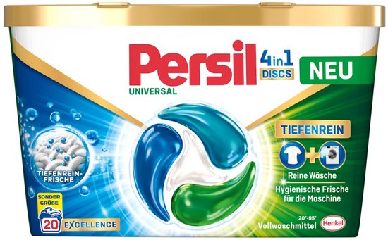 Persil 4in1 Deep Clean Pods de Lessive 20 pièces pour linge blanc et de couleur puissant dès 20 degrés