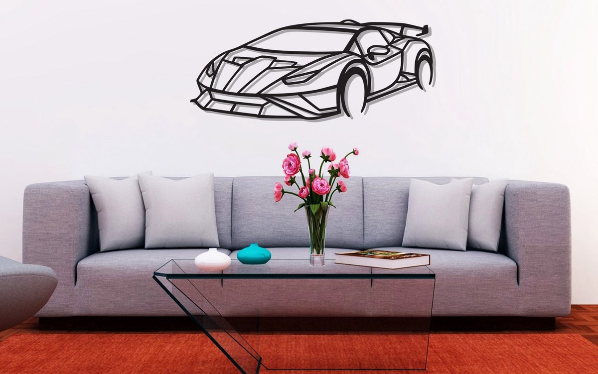 Lamborghini Huracan Silhouette – Metaal Kunst - Wanddecoratie - Man Cave - Auto Decoratie - 60cm X 25cm - Muurdecoratie - Cadeau voor man