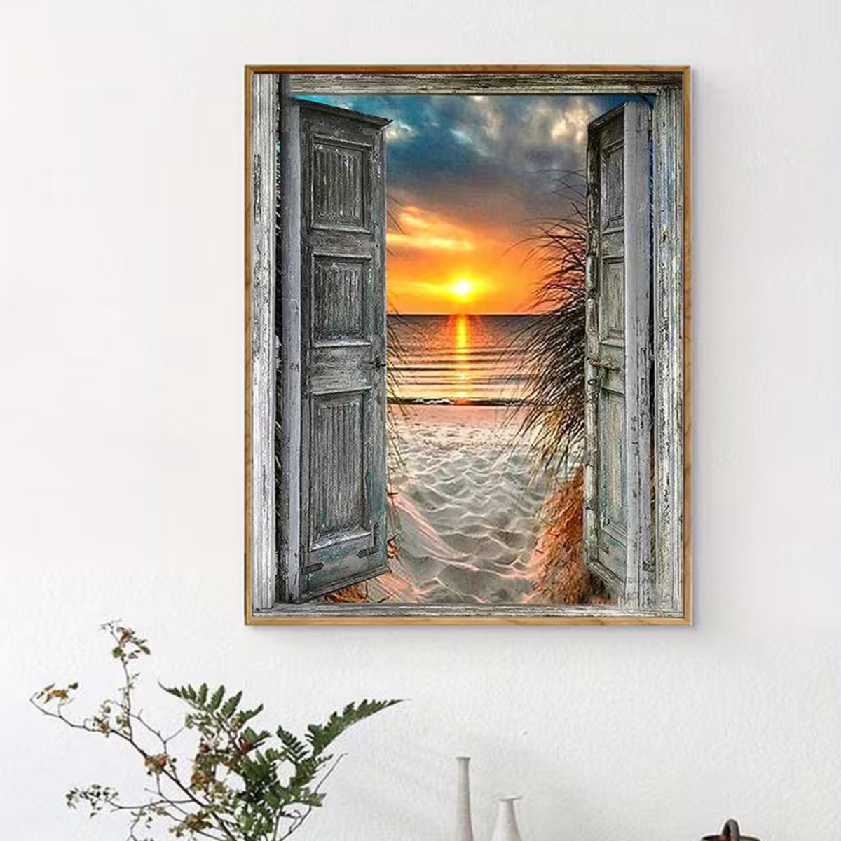Nalovi - Schilderen op nummer - Deuren met zonsondergang aan zee - 50x40 - Landschapsschilderij - Op doek - Creatief hobby pakket voor thuis - Schilderen voor volwassenen - Ontspannen hobby — afbeelding 4