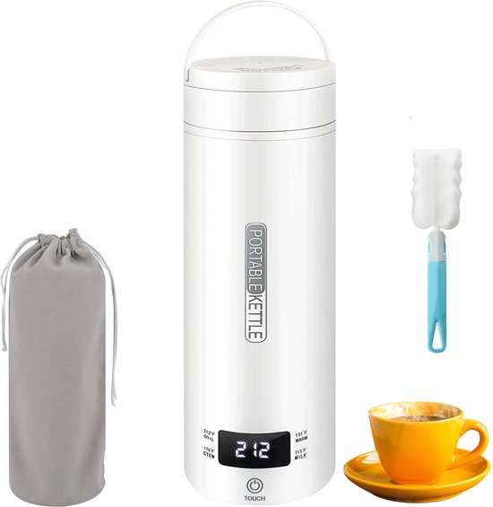 Waterkoker - Elektrische reiswaterkoker - 500 ml - Draagbare Waterkoker met Temperatuurregeling - Slimme waterkoker - 316 roestvrij staal - 4 temperatuurstanden met LCD-display - Droogkookbeveiliging - Wit