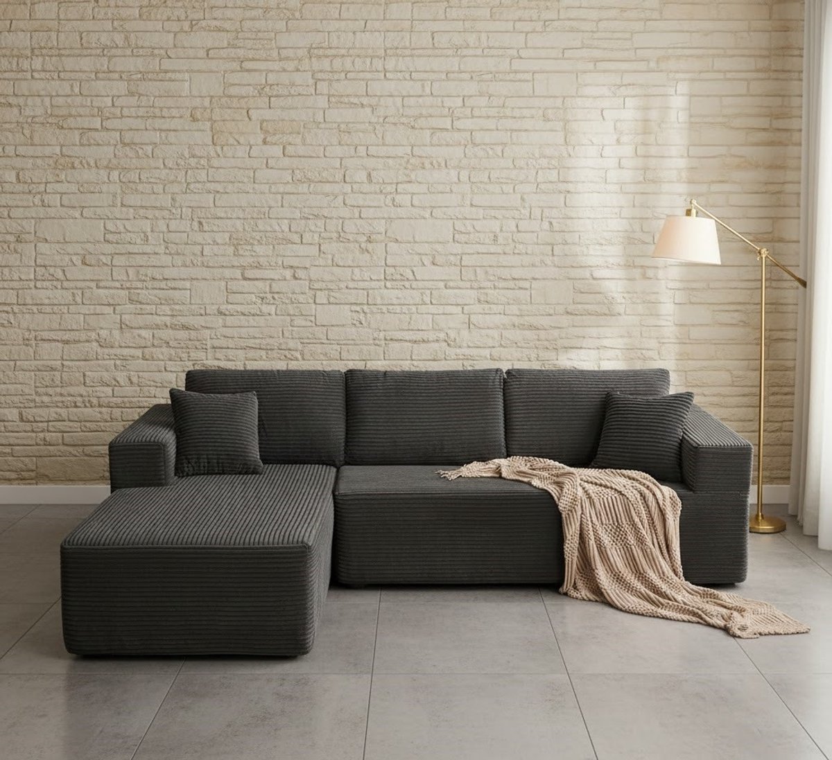Modena Luxe Modulaire Hoekbank met Slaapfunctie en Chaise Longue Links (272 cm) – Grijs | House&Garden