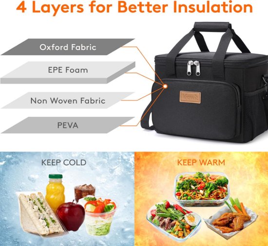 Lifewit Medium Lunch Bag Koeltas 9L - Geïsoleerde Lunchbox voor Werk, School & Reizen - Lekvrij, Opvouwbaar & Duurzaam - Geschikt voor 12 Blikjes - Zwart van Lifwit — afbeelding 4