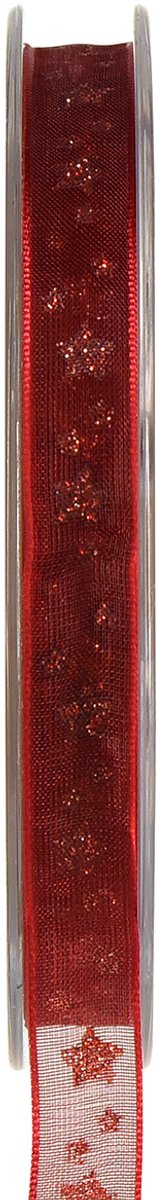 Organzalint rood met fonkelende sterren – Kerstlint 10mm 20m
