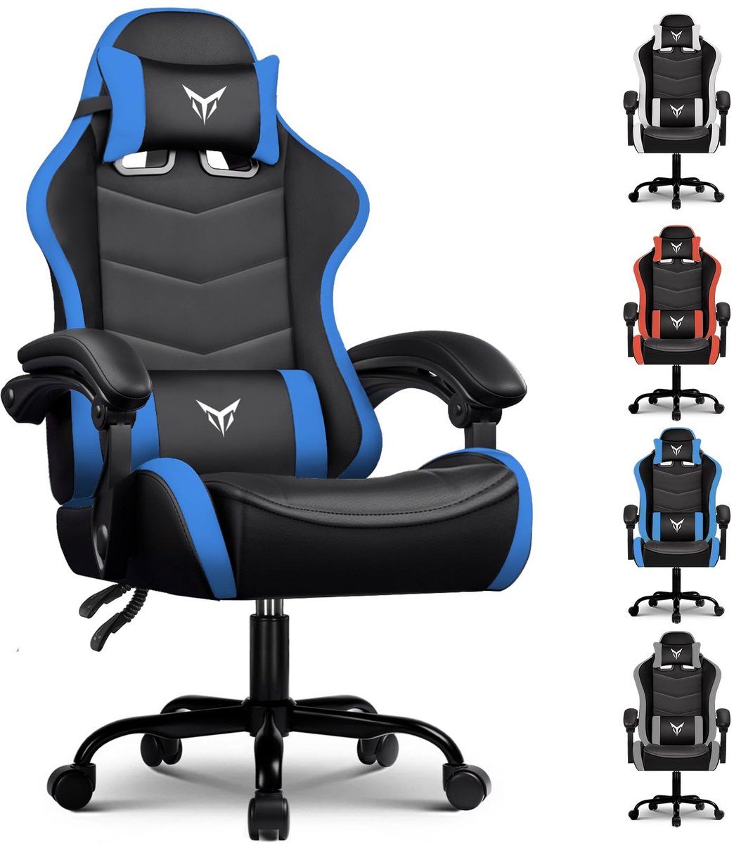 GTPLAYER - Gaming Stoel - Met Verstelbare Hoofdsteun en Lendensteun - Blauw