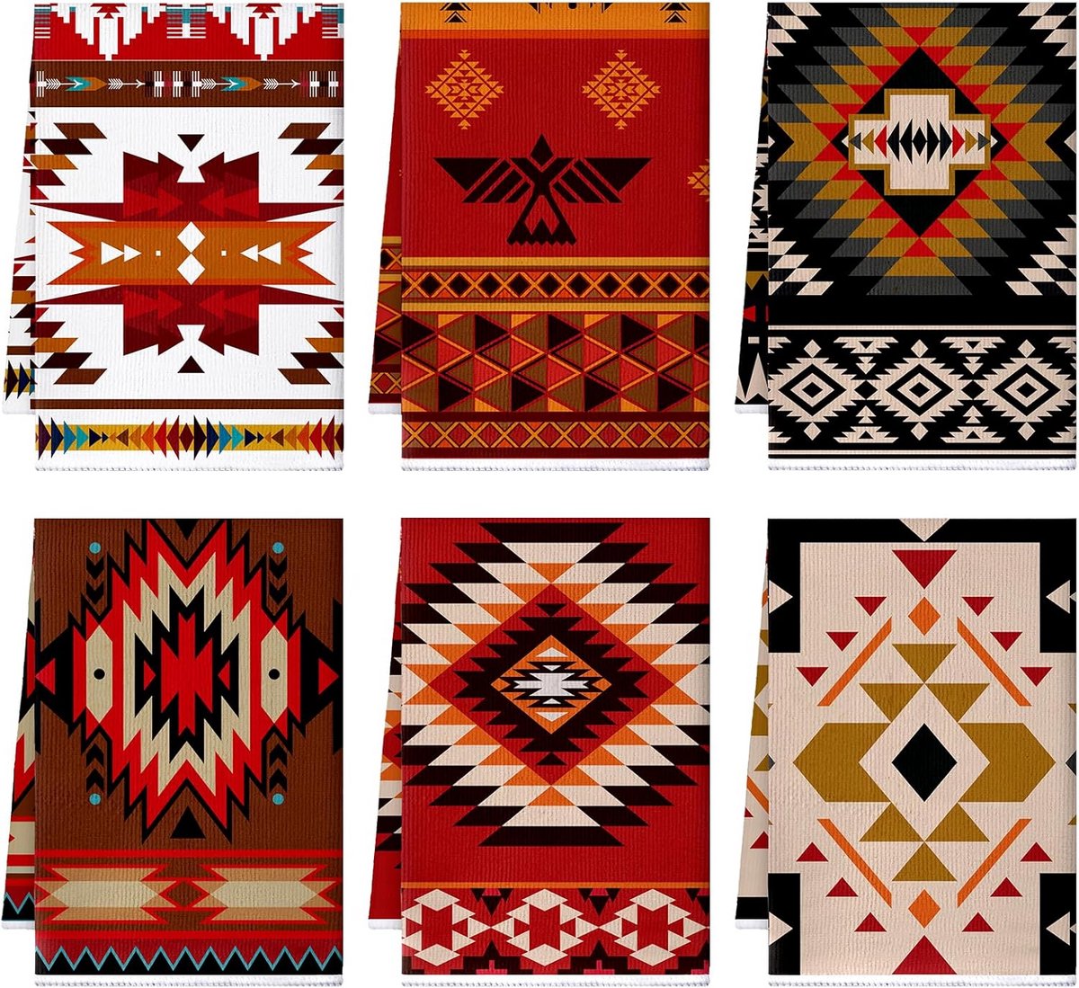 Set van 6 Decoratieve Keukendoeken Azteekse Stijl Sneldrogend en Absorberend