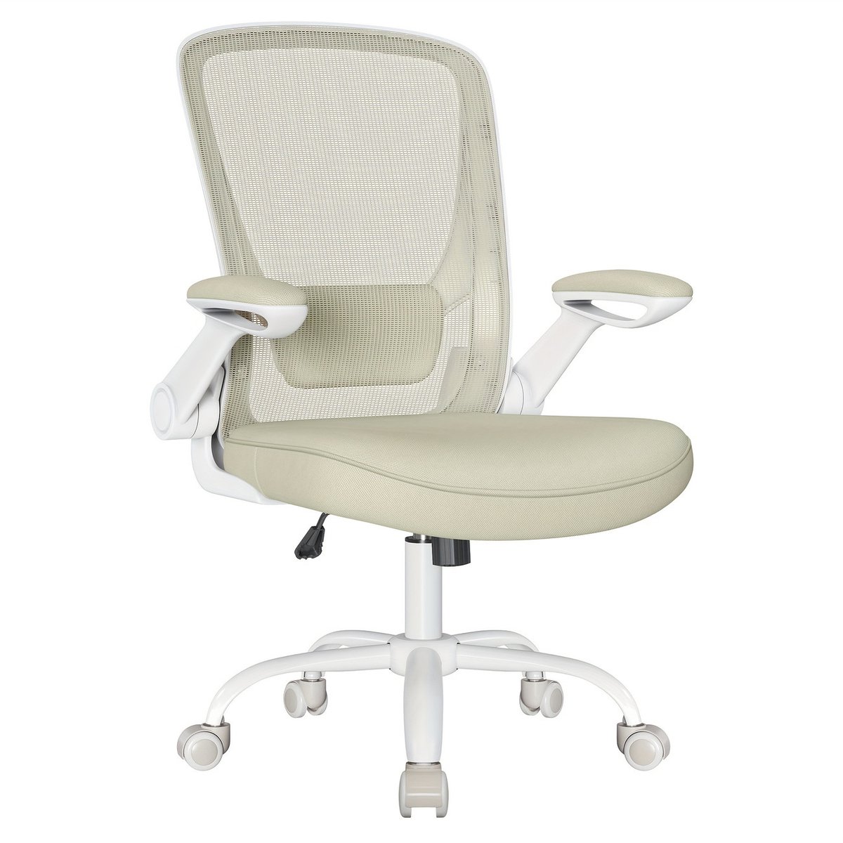 Ergonomische Draaistoel – Mesh Kantoorstoel met Lumbale Ondersteuning – Verstelbare Hendel – Vleugel Rugleuning – Handmatige Bediening – Lichtbruine koffie