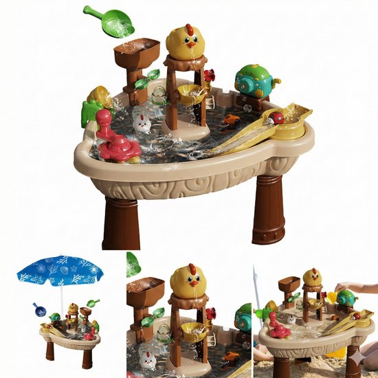 Table d'Eau et de Sable LUXEVI avec Parasol – Table de Jeu Interactive pour Enfants – Jouet d'Eau Intérieur & Extérieur – Comprenant 23 Accessoires