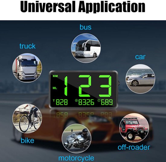 Universele GPS HUD-snelheidsmeter – Met Snelheid, Kilometerteller, Kompas En Vermoeidheidsalarm