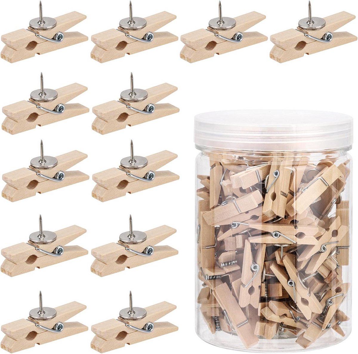 100 Stuks Houten Clips met Speld voor Kurkbord en Knutselprojecten
