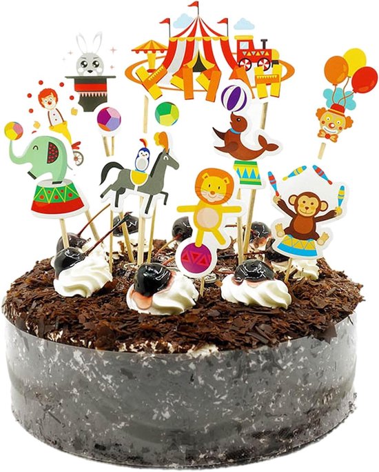 Circus Taartdecoratie Set - 11 Stuks - Carnaval Thema - Feestartikelen - Cupcake Toppers - Verjaardag Decoratie - Kinderverjaardag Benodigdheden - Verjaardagsfeest Decoratie.