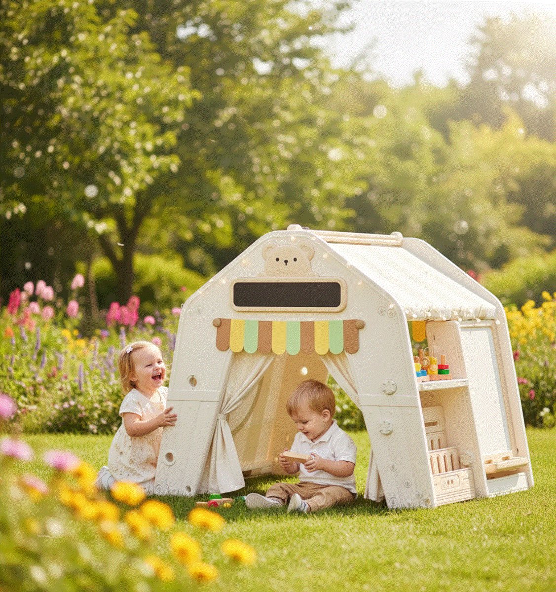 Kunststof Speelhuis Tent Beige voor binnen en buiten in de tuin - Peuter - Kleuter — afbeelding 3