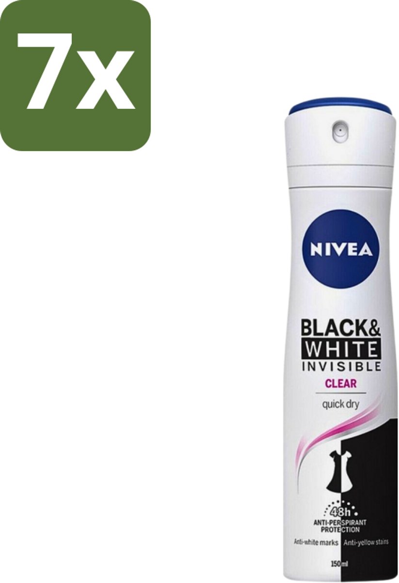 Nivea - Deospray - Invisible Black & White - 48 Uur Lange Bescherming - 150 ml - Bulkverpakking - 7 stuks