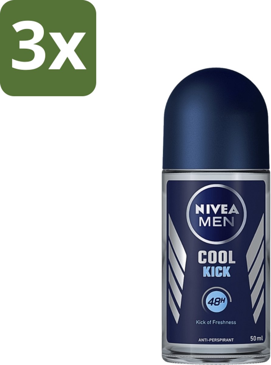 Nivea - Deo Roll-On - Men - Cool Kick FM - Anti-Transpirant - 50 ml - Bulkverpakking - 3 stuks