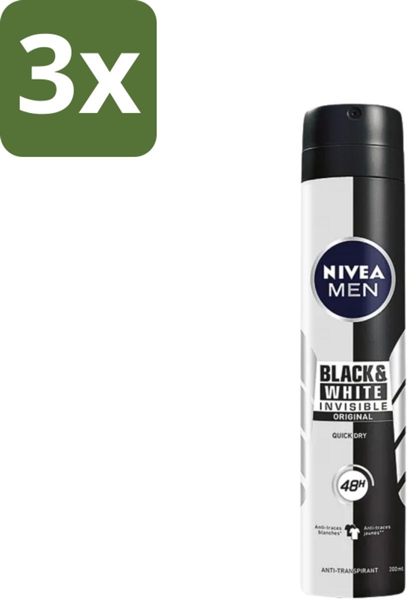 Nivea - Men - Deodorant - Spray - Black & White Invisible Original - 150 ml - Bulkverpakking - 3 stuks