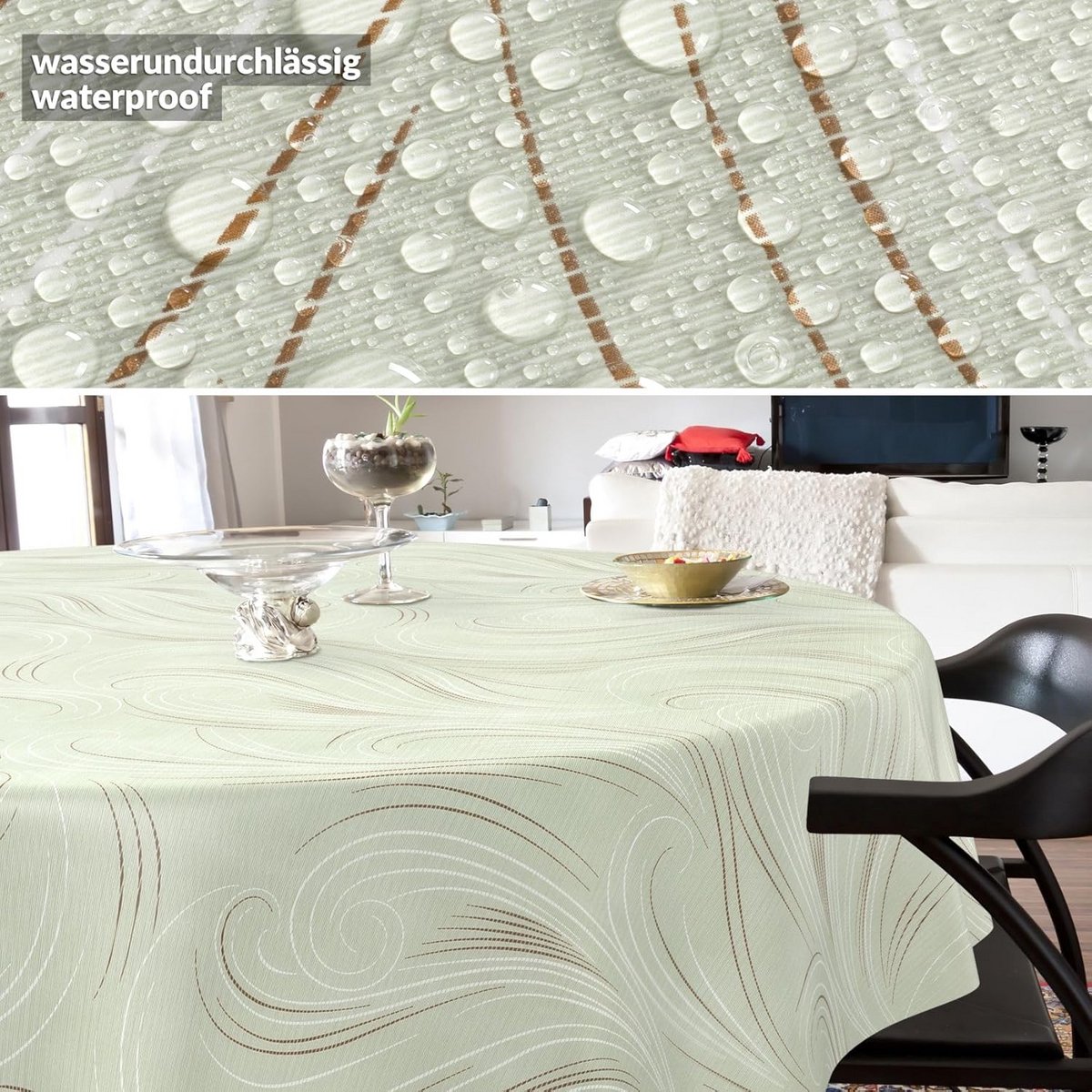 Ronde Afwasbare Tafelkleed Groen Abstract 120 cm Geschikt voor Buiten