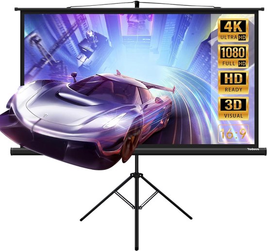 Foto: Florixa projectiescherm met statief mobiel projectiescherm projectiedoek thuisbioscoop zwart 1cm x 172cm x 20cm