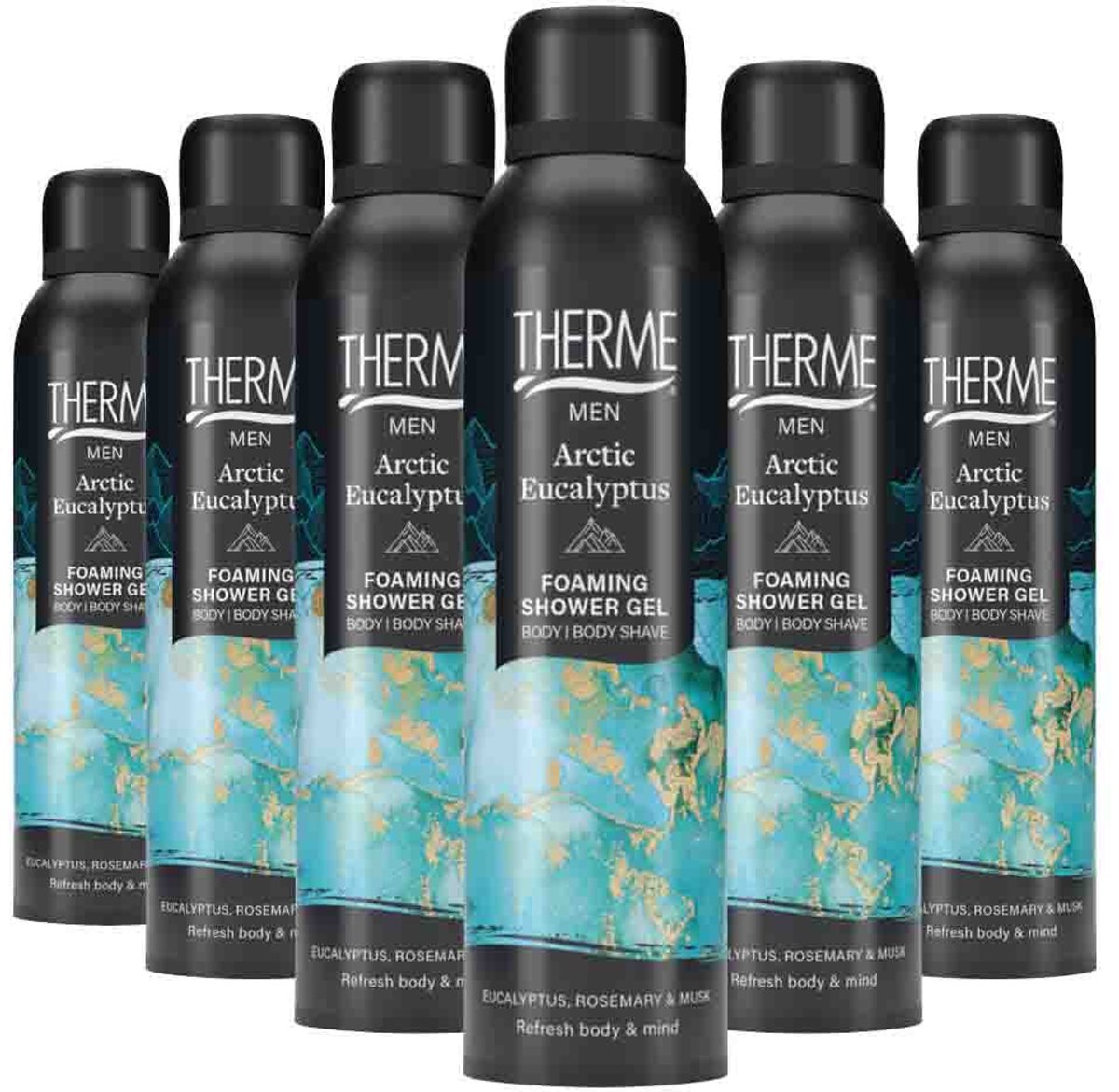 Therme Men Foaming Shower Gel Arctic Eucalyptus - 6 x 200 ml - Voordeelverpakking