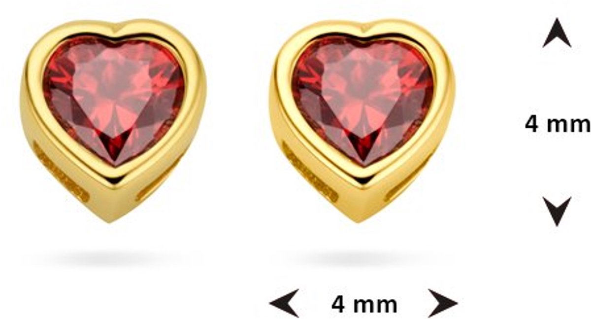 Oorknoppen Hart Met Zirkonia Geboortesteen 14K Geelgoud