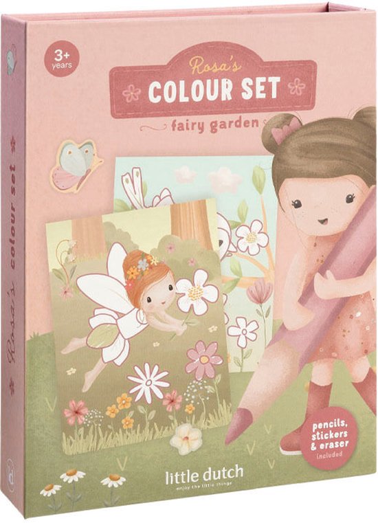 Little Dutch Complete Kleur set - Fairy Garden - 18 kleurplaten, 6 kleurpotloden en 3 stickervellen - Knutselen - Speelgoed kinderen - Voor meisjes - Vanaf 3 jaar