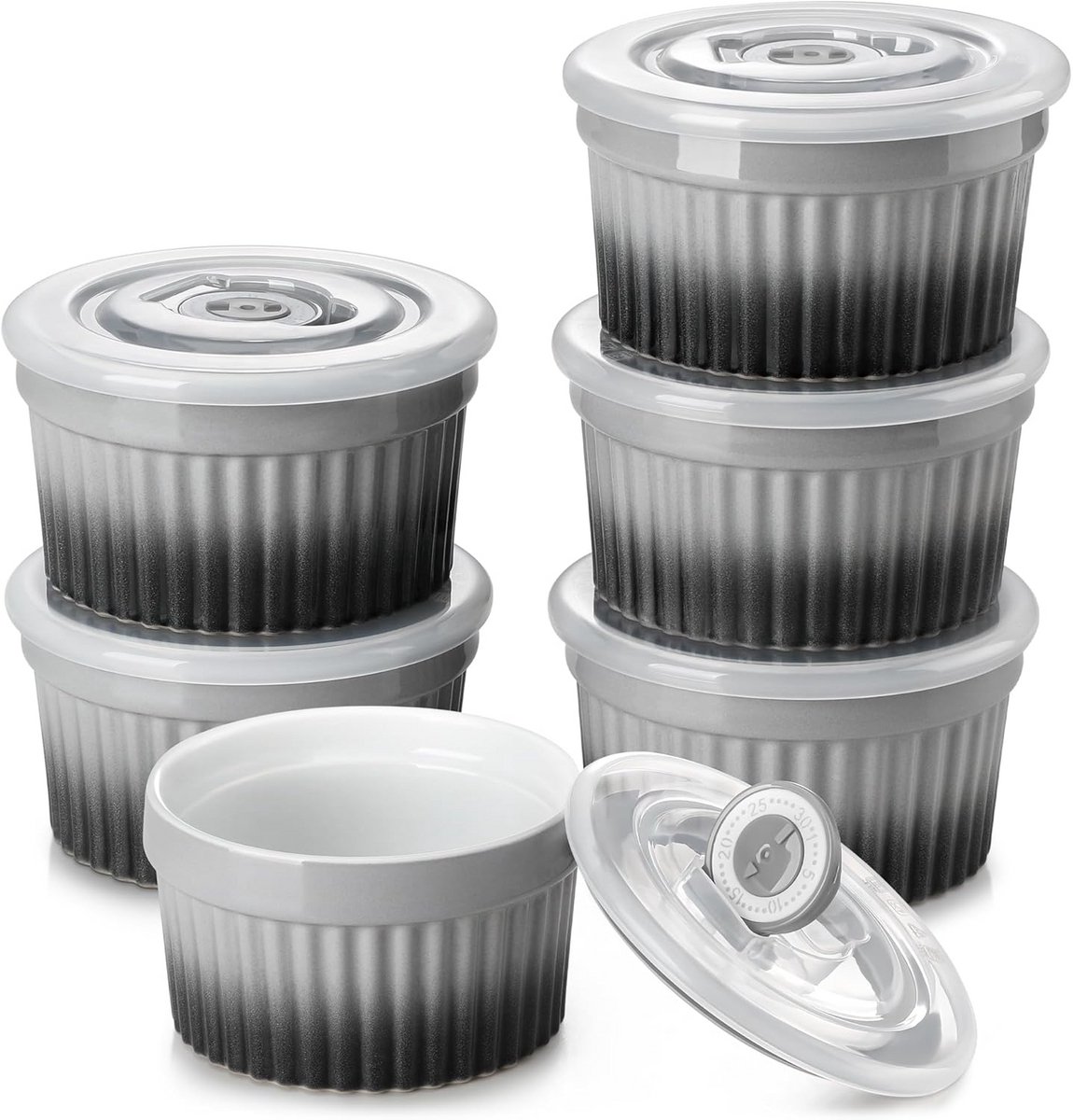 Set van 6 Keramische Soufflé Schalen met Deksel voor Bakken en Desserts