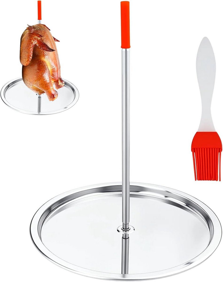 Verticale BBQ Spies RVS - Grillrek voor Kip en Vlees met Siliconen Vleeskwast