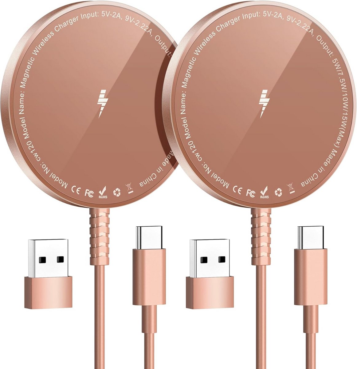 Magnetisch Draadloos Oplaadstation met 2 Stuks in Roségoud