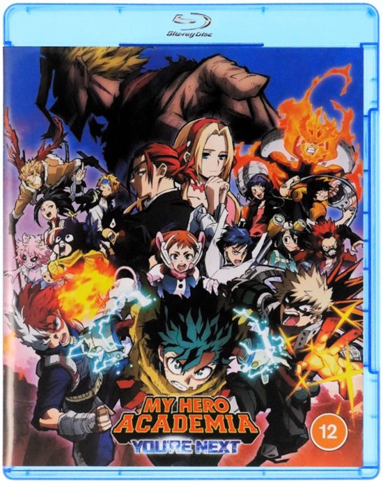 Blu-ray hoes My Hero Academia: You're Next met een groep anime personages.