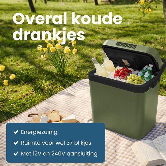 Auronic Koelbox Elektrisch 12V en 230 volt - Camping Koelkast - Auto - Koelen en Verwarmen - 25L - Frigobox - Groen van Merkloos — afbeelding 2