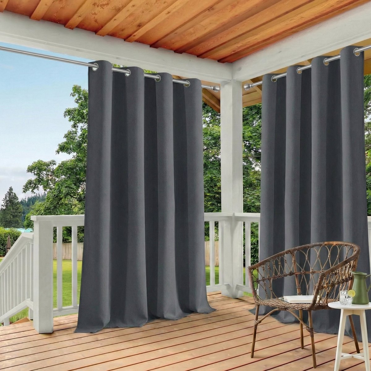 Qelus 1 Stuk Buitengordijn Waterdicht - Outdoor Gordijn met Oogjes - Weerbestendig & UV-beschermend - Voor Patio en Balkon - Rideau Extérieur - 132x274cm - Donkergrijs Donkergrijs (1 stuk)