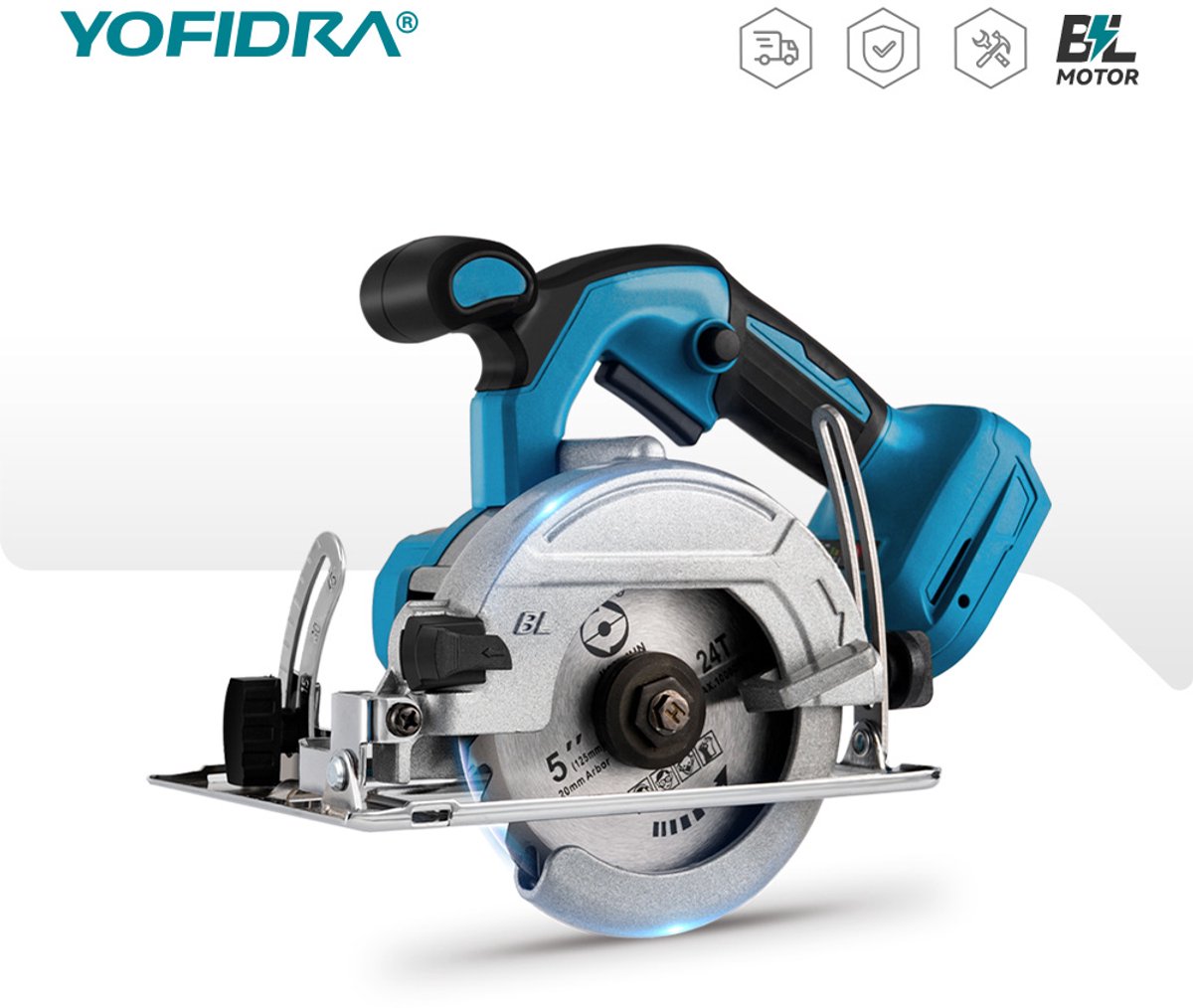 Yofidra Accu Cirkelzaag - 125 mm Borstelloze Cirkelzaag - met 2 Accu's & 3 zaagbladen - Accucirkelzaag - voor het zagen van tegels en hout – foto 5