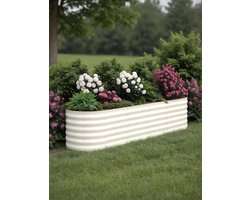 HoerFuriy Set van 2 Gegalvaniseerde Moestuinbakken - 244x61x45cm - Verhoogde Plantenbakken Metaal - Bodemloos - Weersbestendig - Beige