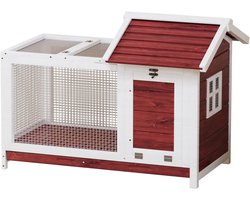 HoerFuriy Konijnenhok voor Binnen & Buiten - Luxe Houten Konijnenkooi met 2 Verdiepingen - Uitschuifbaar & Weerbestendig - Knaagdierverblijf met Uitneembare Lade en Loopplank - 96x49x50CM