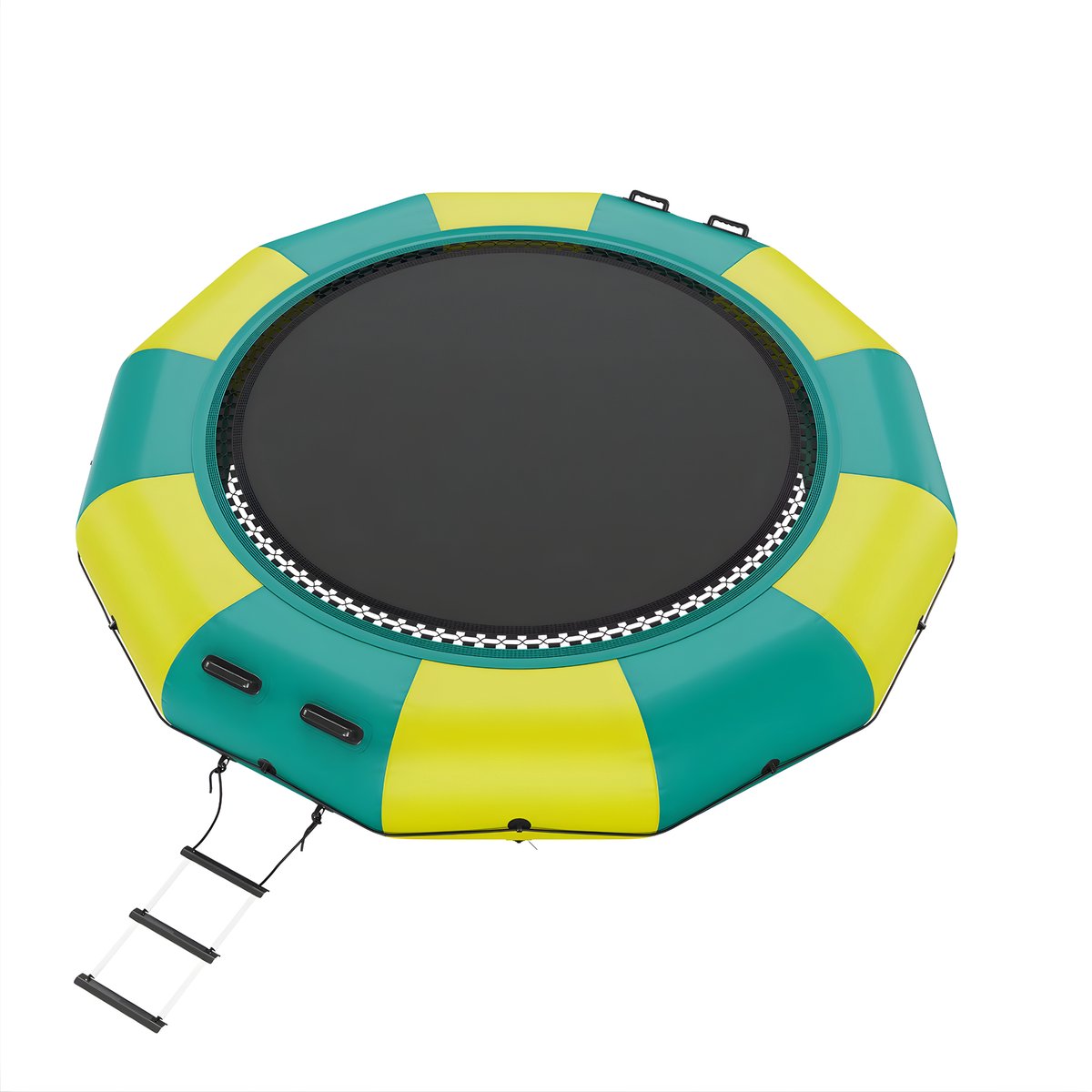 Opblaasbare Watertrampoline - Voor Zwembad, Zee , Meer & Recreatie - Zwemplatform met Glijbaan & 3-Traps Ladder - Groen