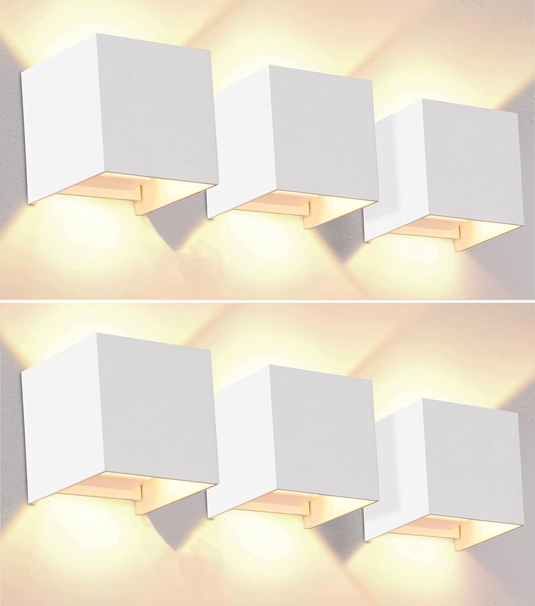 Set van 6 LED Buitenwandlampen Wit Warm Licht 3000K 10W