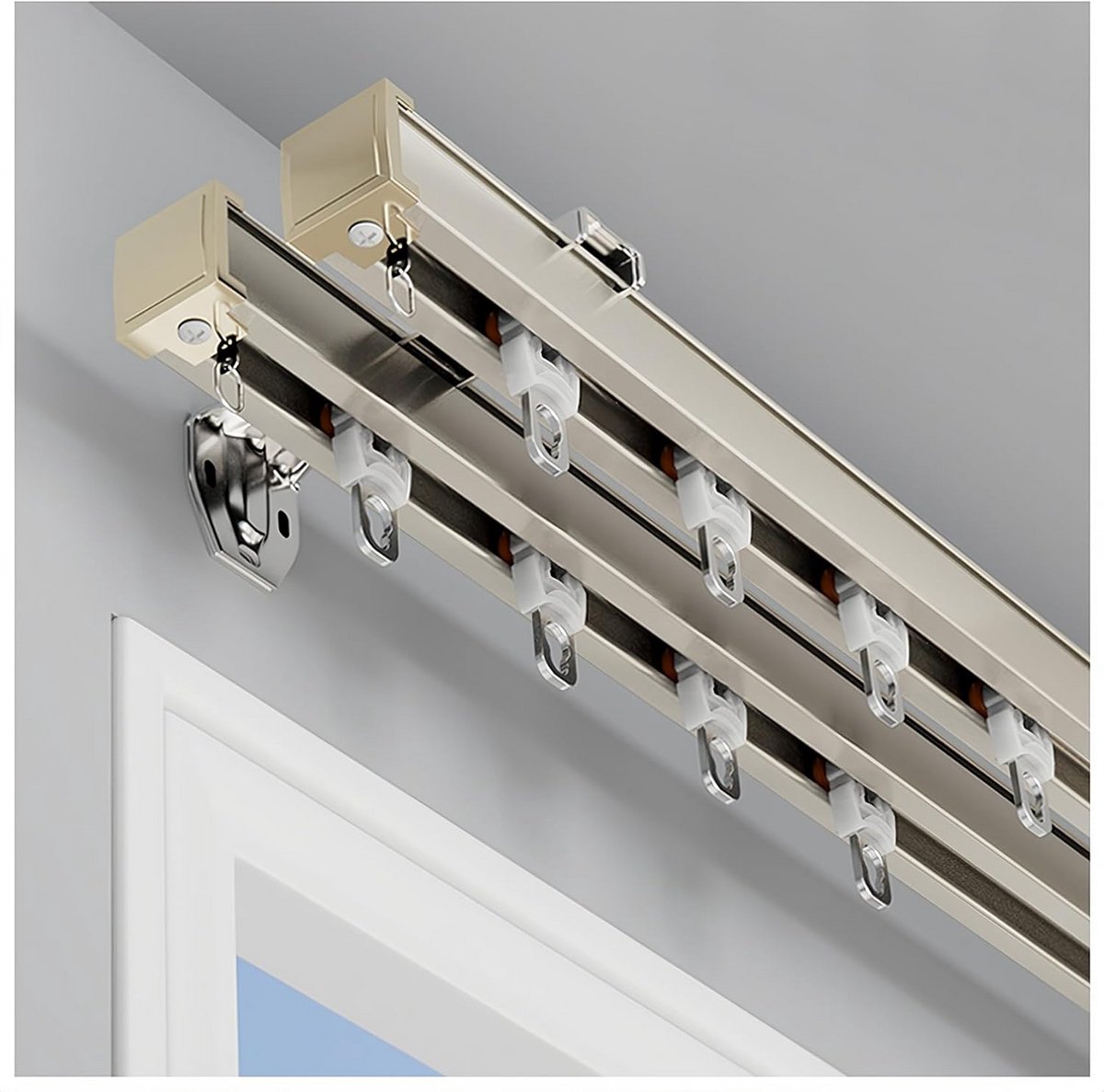 Sterke Dubbele Gordijnrail voor Plafond- of Wandmontage in Diverse Lengtes