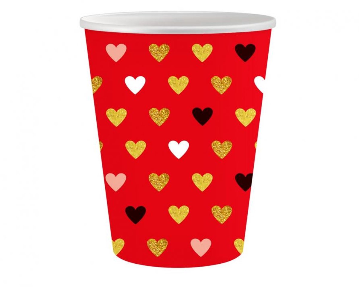 Love XOXO Red papieren bekerset van 6, 250 ml