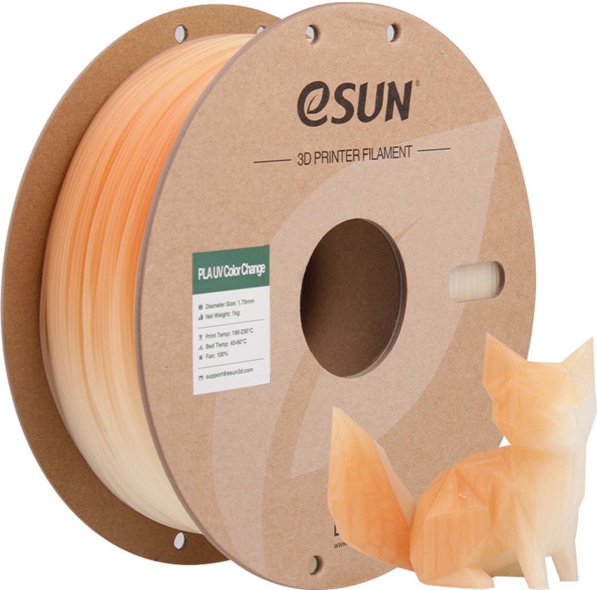 eSun PLA-UV Color change Oranje / Orange 1 kg - 1.75mm - 3D printer filament