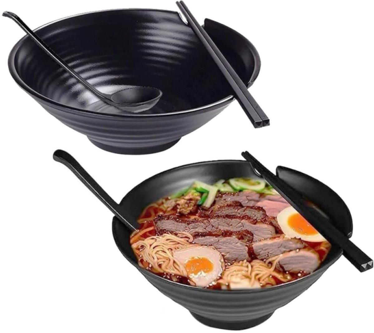 QTTVBTNA – 6-delige Ramen Bowl Set – Noodles Ramen Servies – met Lepels en Eetstokjes – Sterk – Stijlvolle Noodle Bowl Set voor 2 Personen – Duurzaam Servies Cadeau voor Thuis en Restaurant
