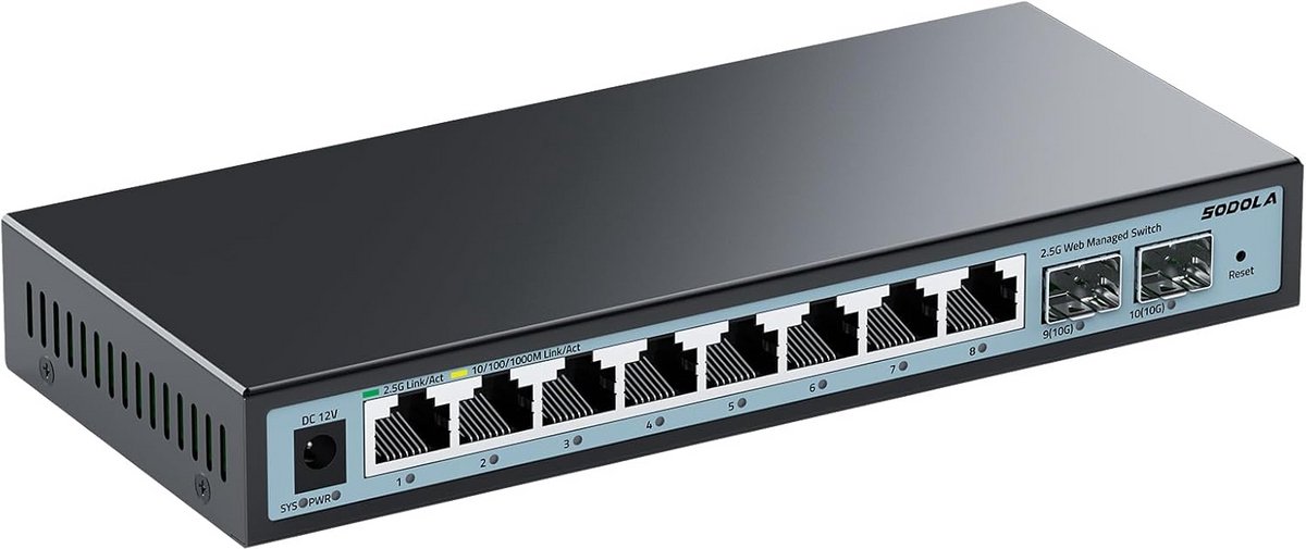 10-Poorts 2.5Gb Managed Netwerk Switch met 2x 10G SFP+ Poorten