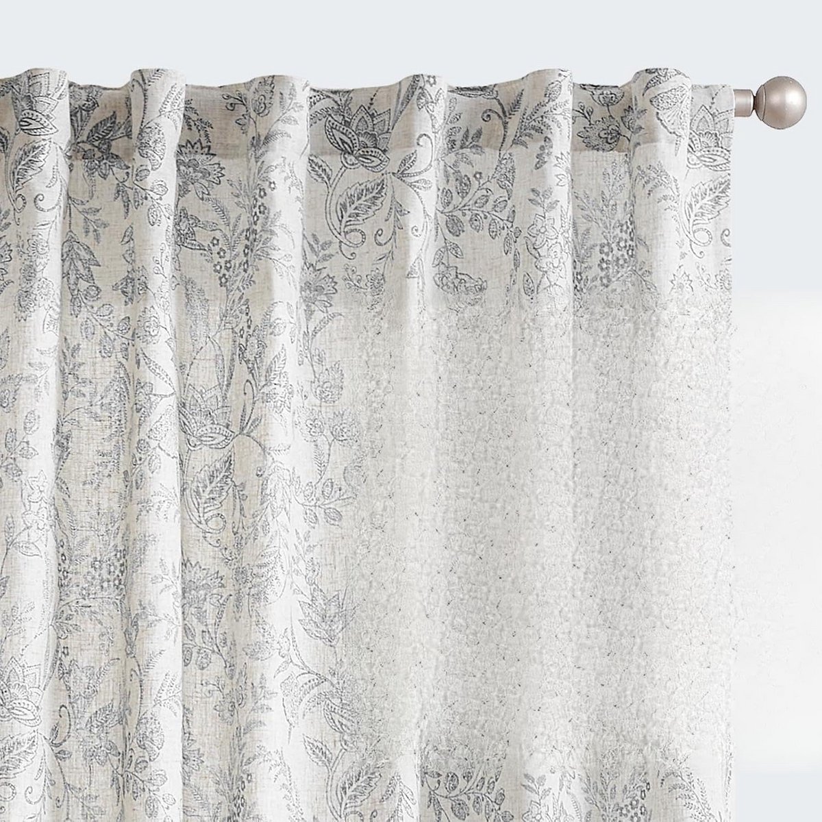 Linnen Look Gordijnen Bloemenprint Plooiband Set van 2 Grijs Beige 140x210 cm Woonkamer Sl