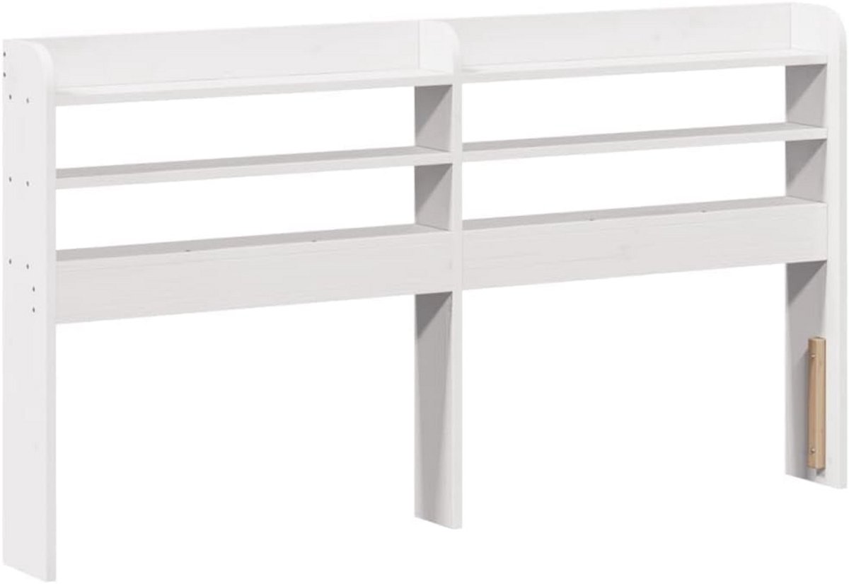 Hoofdbord met Opbergruimte en Schappen 140 cm - Massief Grenenhout Wit
