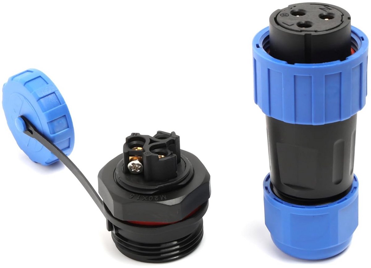Voedingsconnector - Elektrische stekker Koppeling - Apparaten Aansluiten - Waterdicht IP68 - 3-pins - Zwart