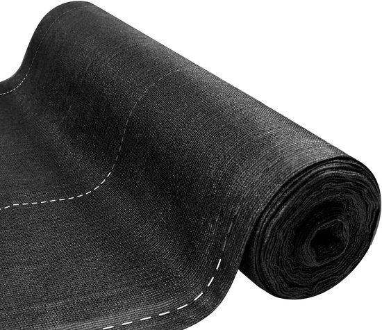 Rouleau d'écran de confidentialité anthracite enroulé avec coutures blanches, sur fond blanc.