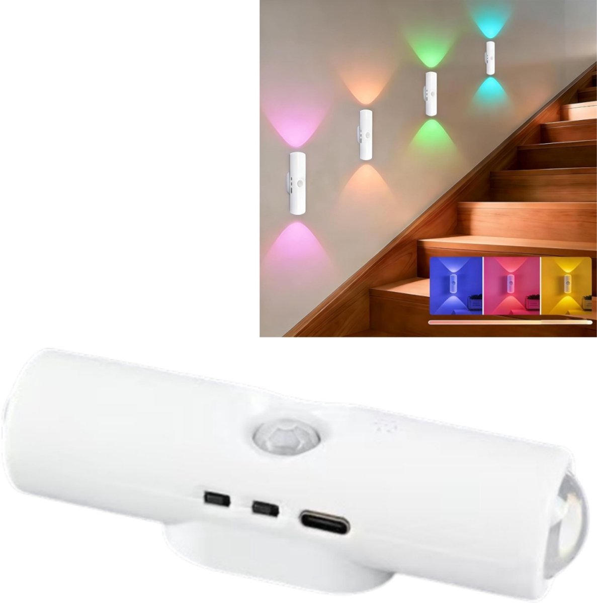 Slimme LED-sfeerverlichting met dubbele kattenoogvorm en sensor - zelfklevende magnetische