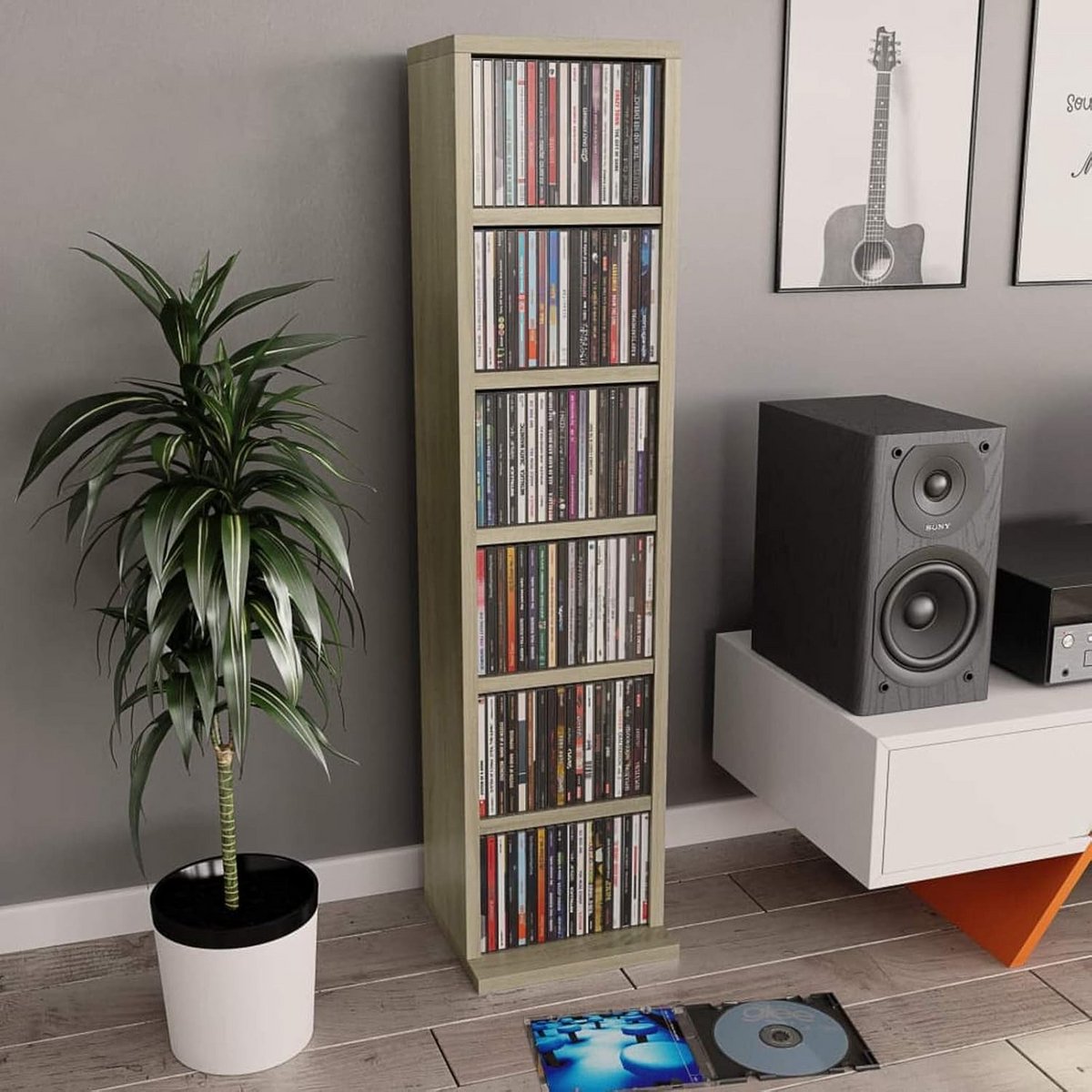 CD Kast Sonoma Eiken 6 Vakken Opslagplank Boekenplank