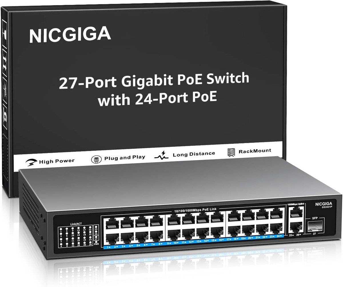 24-poorts Gigabit PoE-switch met 300W PoE+, 2x Uplink en SFP - Rack/Desktop