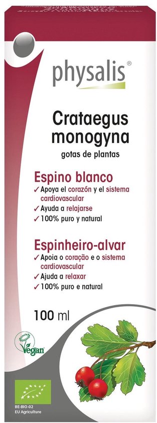 Physalis Crataegus monogyna, spaanse verpakking. Biologisch en vegan, 100 ml.