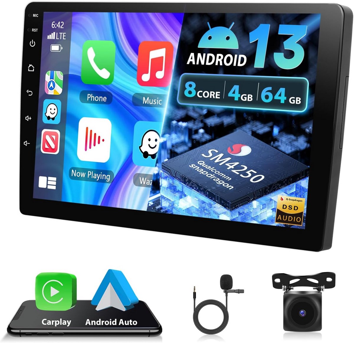 Android Auto Radio 2 DIN met 4+64GB, Bluetooth, GPS Navigatie en Achteruitrijcamera