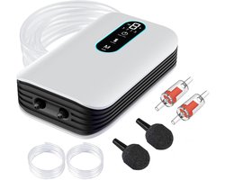 Aquarium Luchtpomp - Zuurstofpomp - Dubbelgats luchtpomp - Wit 2600mAh Oplaadbaar - 6 Standen & 20-50u Werking - Voor Vissen en Vissen Vangen